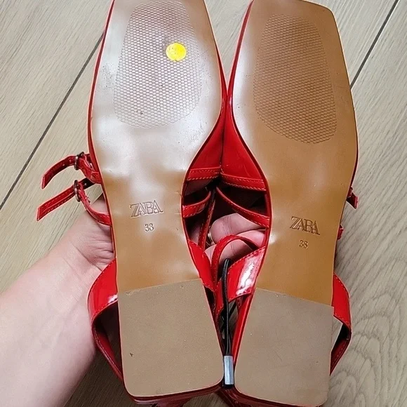 NWT ZARA Strappy Faux Patent leather Slingback Flats size 7.5 - Picture 8 of 8